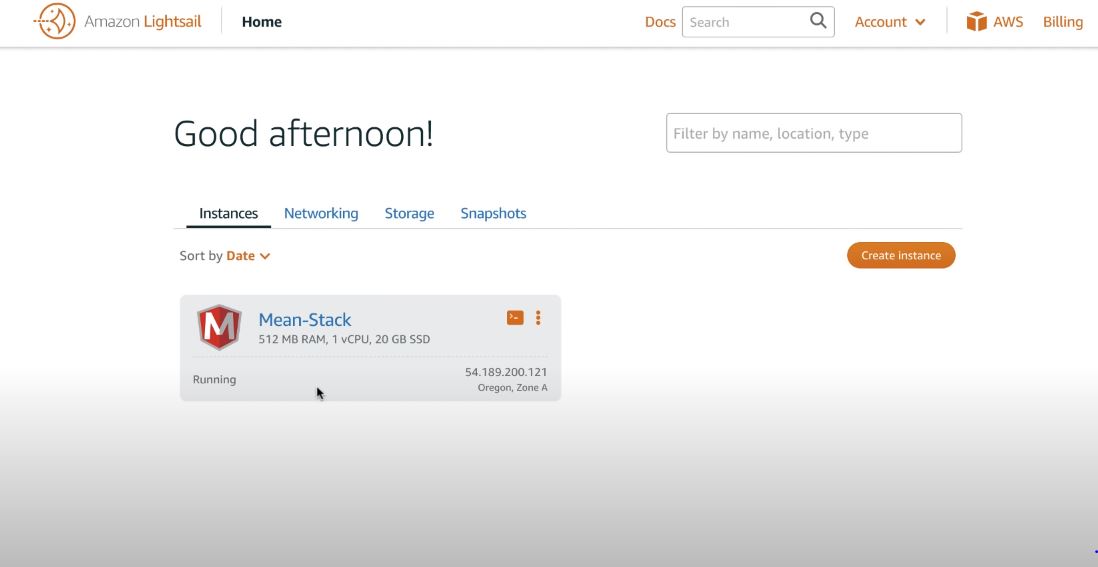 screenshot of Amazon Lightsail